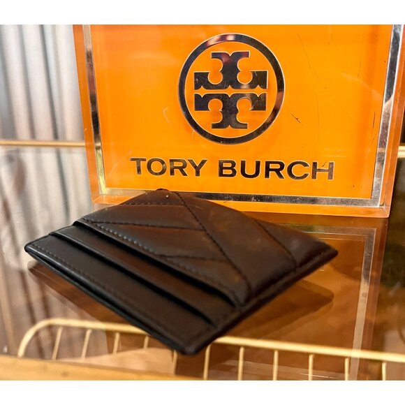 Tory Burch Black Quilted Leather Cardholder Wallet With Gold Logo Accent - Picture 7 of 8